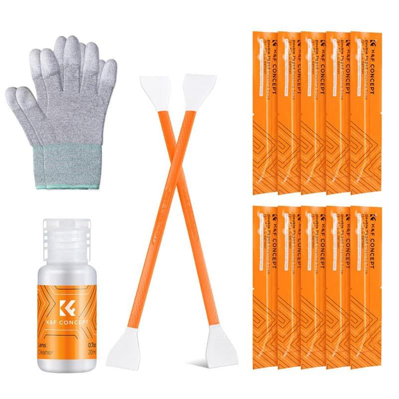 K&F 16mm Cleaning Sticks Kit (10 sticks, 20ml cleaning solution, gloves)