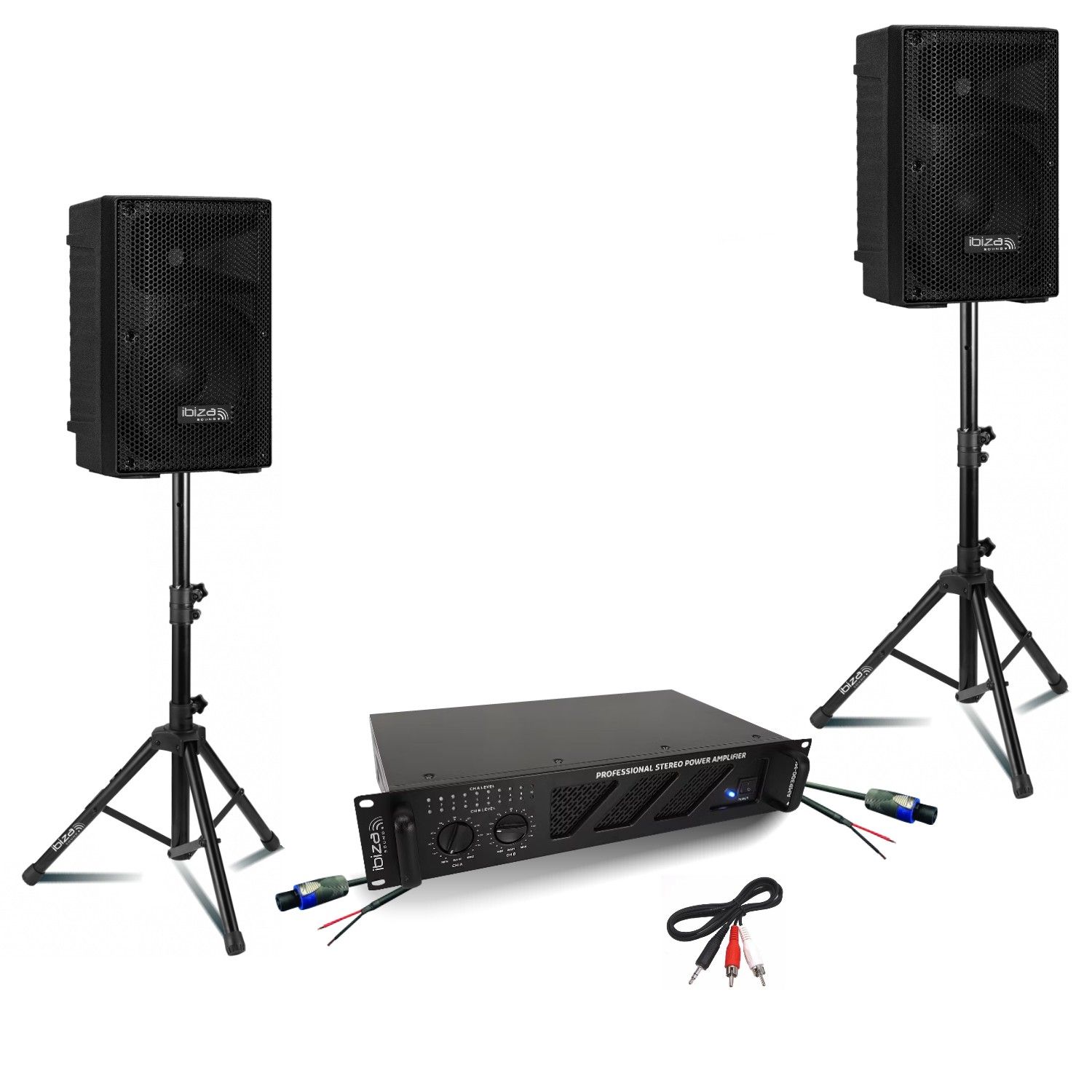Ibiza Sound XTK8-MKII 8" Passive Speakers Package with AMP300-MKII Amplifier and Support Stands