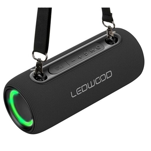 Altavoces portátiles Ledwood XS200 de 200W Hi-Fi con efecto LED, Bluetooth, radio FM, resistencia al agua IPX5, asistente de voz, 20W RMS, batería de 2000mAh