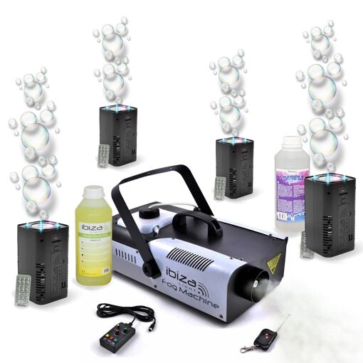 Máquina de humo Ibiza LSM1200PRO 1200W - 4 máquinas de burbujas LED Bubble Dream - Productos incluidos - Fiesta Boda Evento