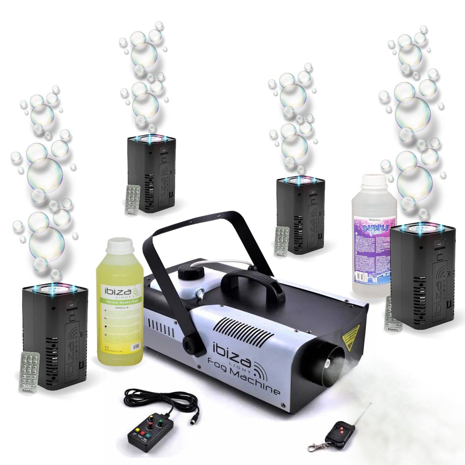 Machine à fumée Ibiza LSM1200PRO 1200W - 4 machines à bulles LED Bubble Dream - Produits inclus - Soirée Fête Mariage