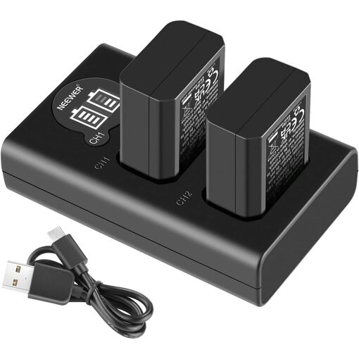 Cargador de batería Neewer NP-FW50 para cámaras Sony (2 baterías, cargador doble entrada Micro USB y Tipo-C)