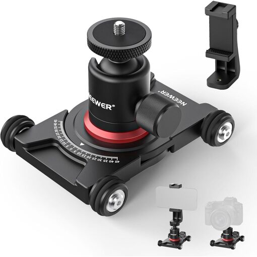 Neewer SD001 Camera Slide with Head and Clamp for Smartphone 360° Panoramic Wheel Compatible with Mirrorless Cameras, Mini Camcorders, GoPro, iPhone, and More
