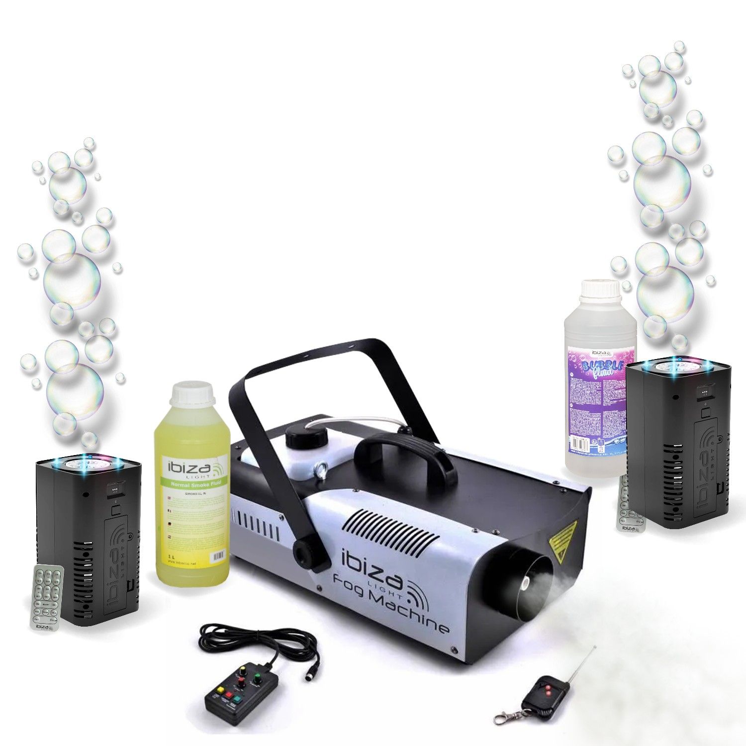 Kit d'Effets Spéciaux Professionnel DMX 1200W Ibiza LSM1200PRO - 2 Machines à Bulles LED BUBBLE-DREAM