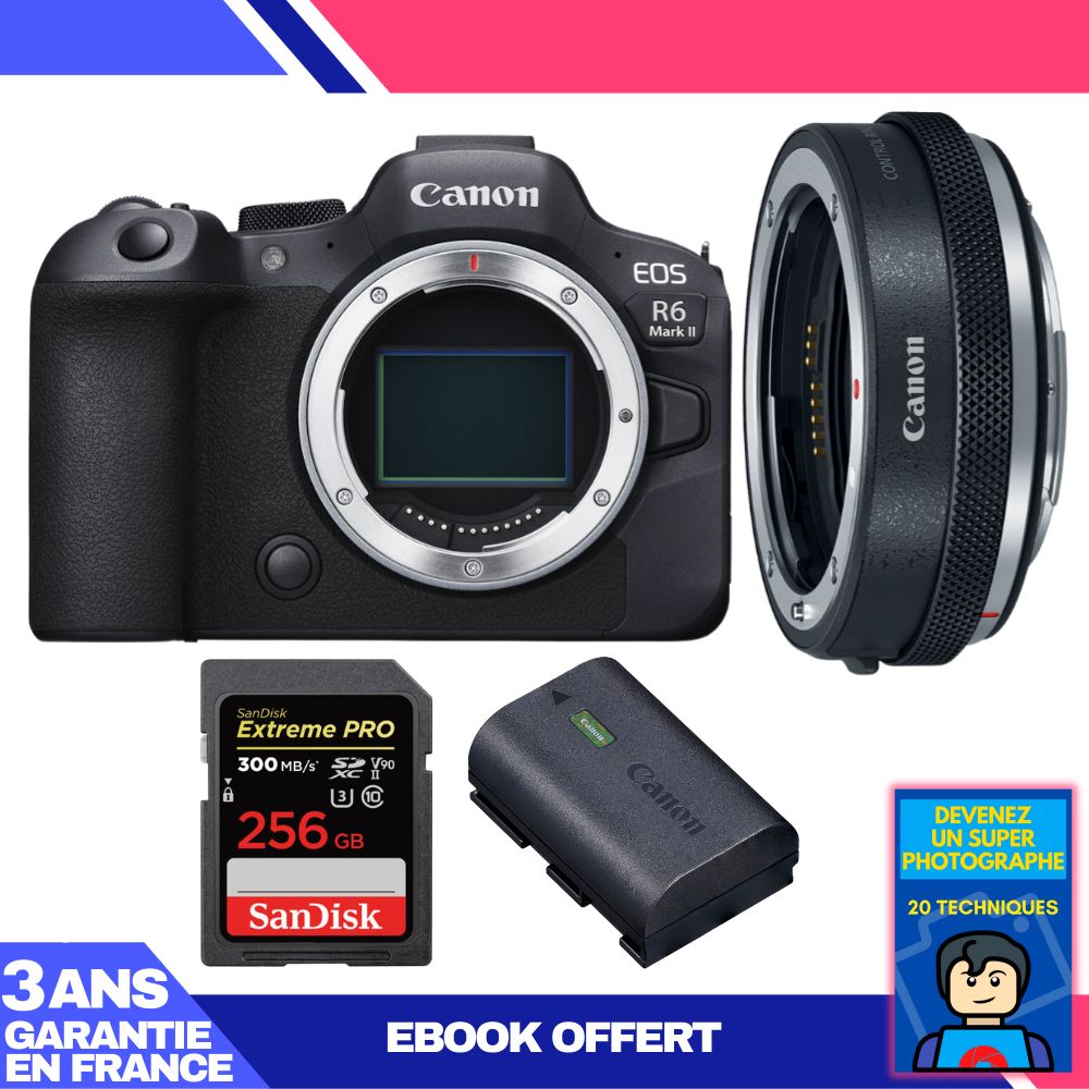 Canon EOS R6 Mark II Camera Kit with EF-EOS R Adapter + SanDisk 256GB Extreme PRO SD Card + LP-E6NH Battery + 'Become a Master Photographer' Ebook