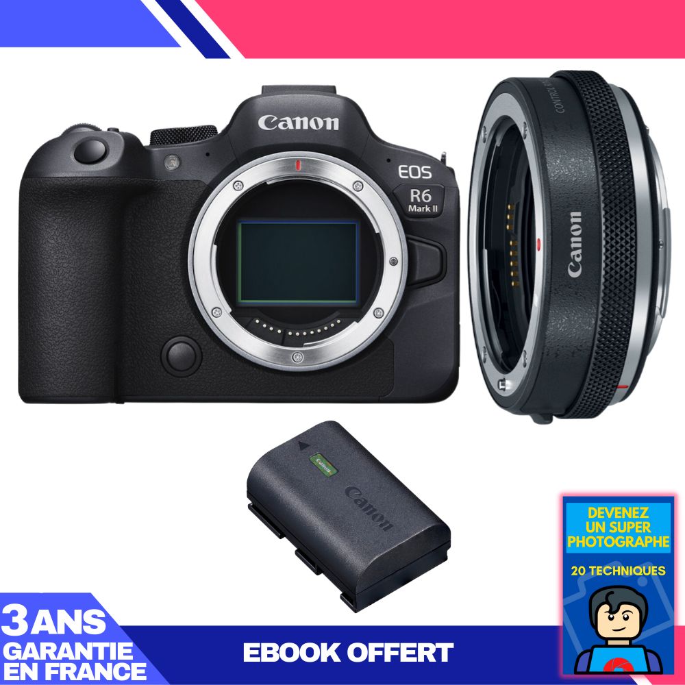 Canon EOS R6 Mark II Camera Kit with EF-EOS R Adapter + LP-E6NH Battery + 'Become a Super Photographer' Ebook