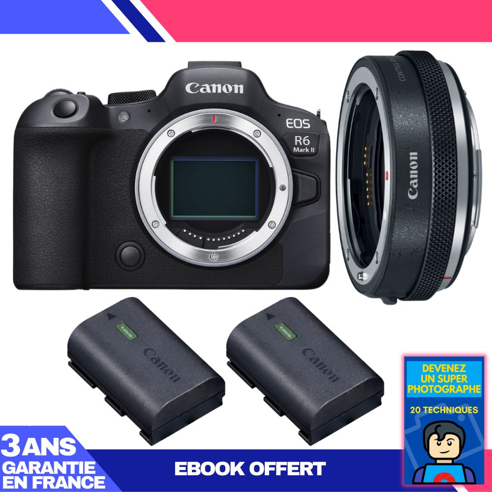 Canon EOS R6 Mark II Camera Kit with EF-EOS R Adapter + 2 LP-E6NH Batteries + 'Become a Super Photographer' Ebook