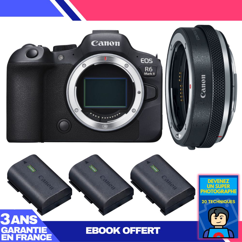 Canon EOS R6 Mark II Body + Canon EF-EOS R Adapter + 3 x Canon LP-E6NH + 'Become a Super Photographer' Ebook