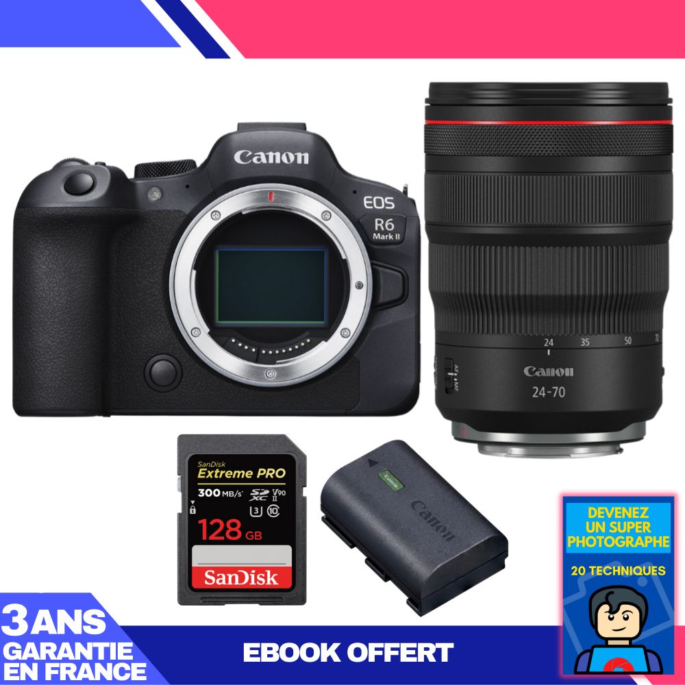 Canon EOS R6 Mark II + RF 24-70mm f/2.8 L IS USM + 1 SanDisk 128GB Extreme PRO UHS-II SDXC 300MB/s + 1 Canon LP-E6NH