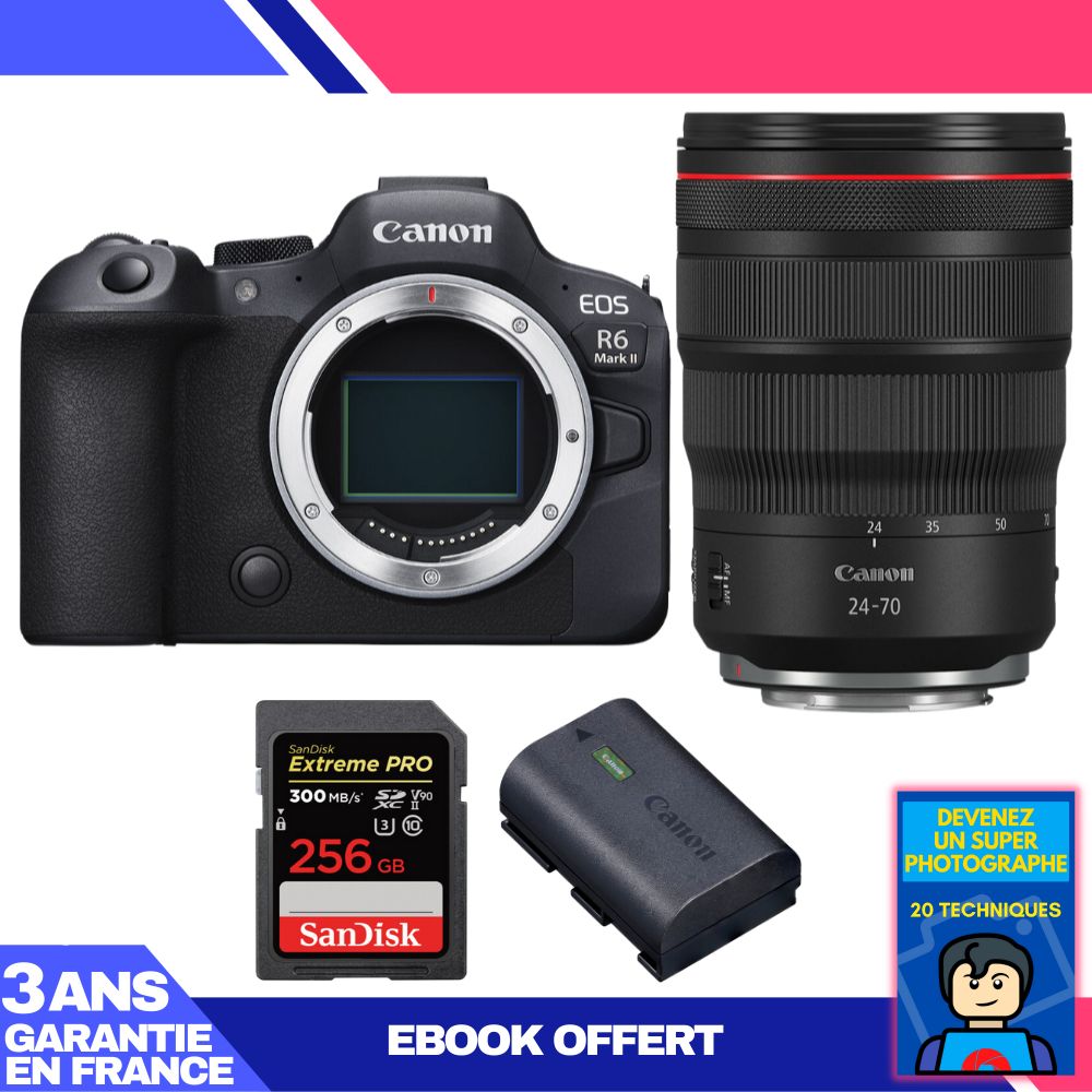 Canon EOS R6 Mark II + RF 24-70mm f/2.8 L IS USM + SanDisk 256GB Extreme PRO UHS-II SDXC 300MB/s + Canon LP-E6NH