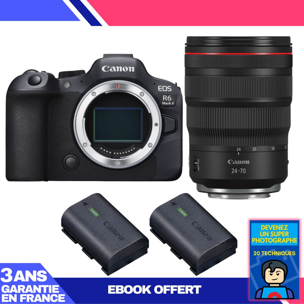 Canon EOS R6 Mark II + RF 24-70mm f/2.8 L IS USM Lens + 2 Canon LP-E6NH Batteries + 'Become a Super Photographer' Ebook