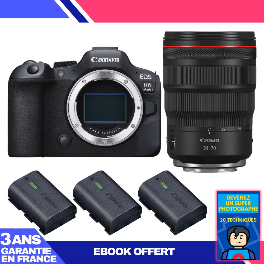 Canon EOS R6 Mark II + RF 24-70mm f/2.8 L IS USM Lens Kit with 3 Canon LP-E6NH Batteries and Ebook - 'Become a Master Photographer'