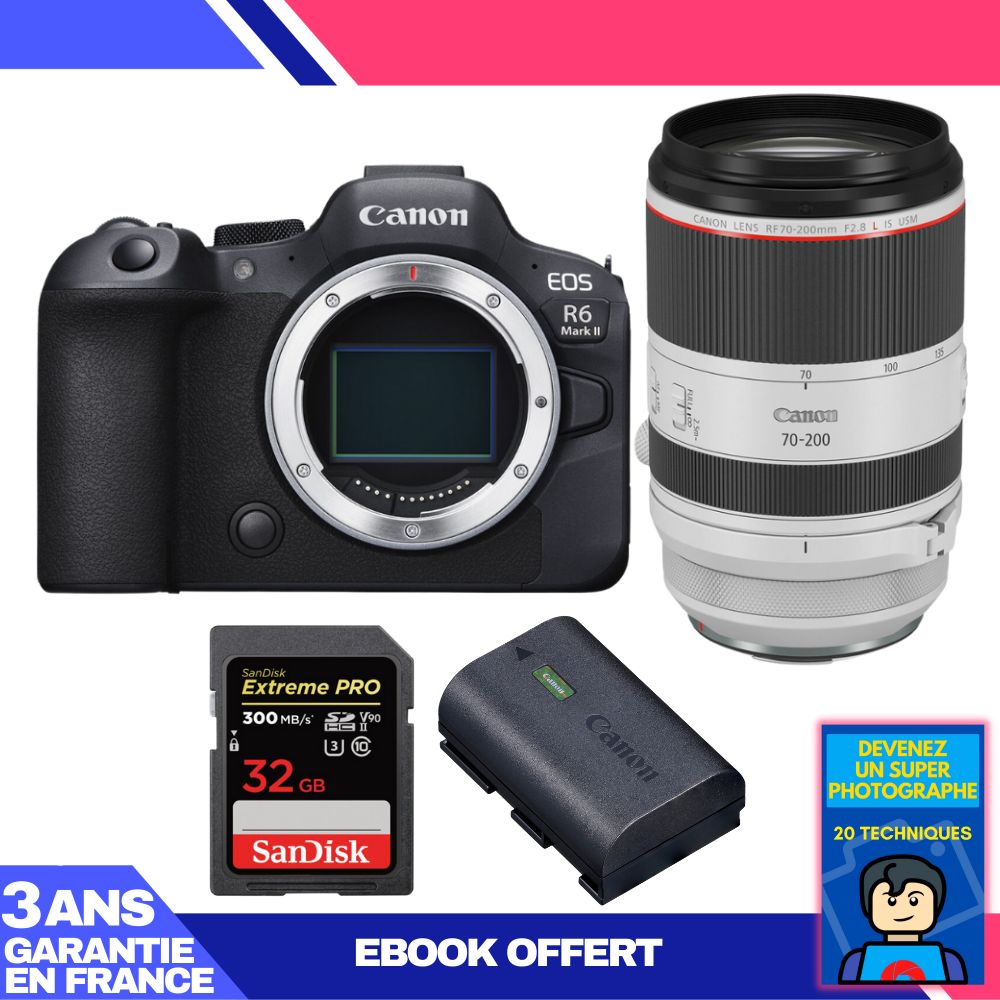 Canon EOS R6 Mark II Kit with RF 70-200mm f/2.8 L IS USM and 2x SanDisk 32GB Extreme PRO UHS-II SDXC Cards