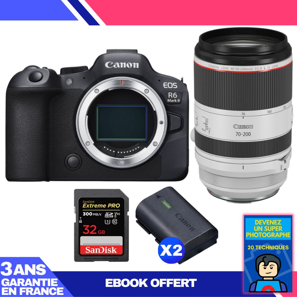 Canon EOS R6 Mark II Kit with RF 70-200mm f/2.8 L IS USM and SanDisk 32GB Extreme PRO UHS-II SDXC Memory Card