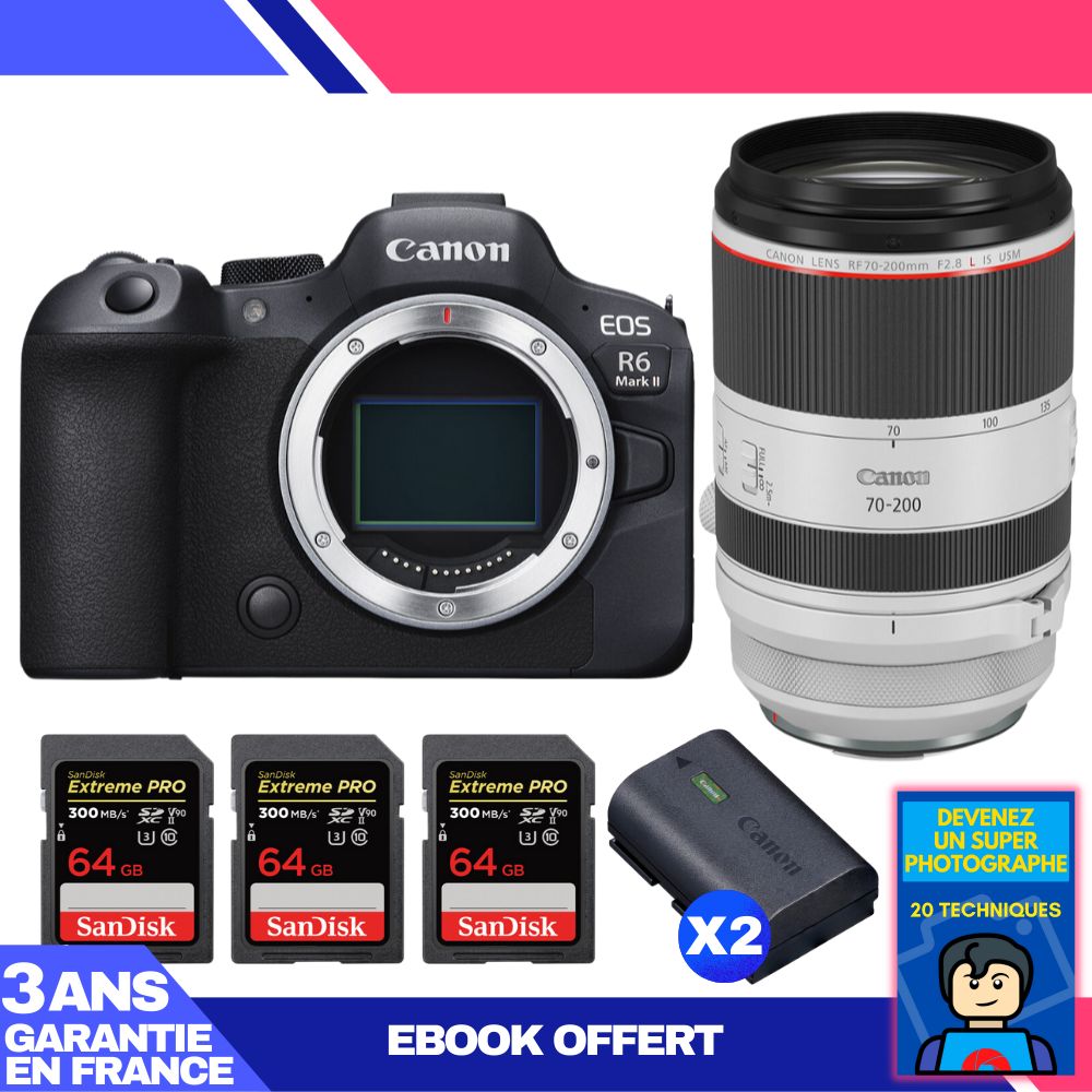 Canon EOS R6 Mark II Kit with RF 70-200mm f/2.8 L IS USM and SD Cards