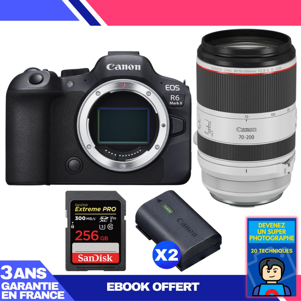 Canon EOS R6 Mark II Kit with RF 70-200mm f/2.8 L IS USM and SanDisk 256GB Extreme PRO SDXC Card + 2 Canon LP-E6NH