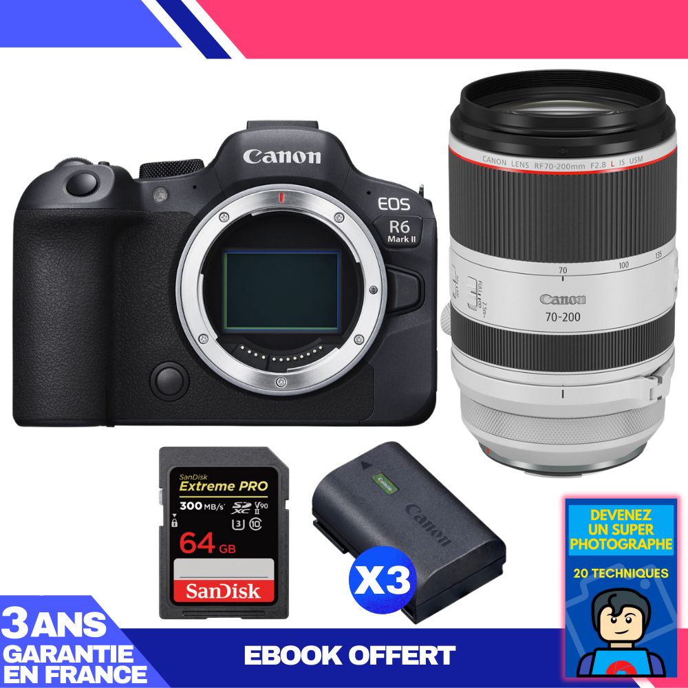 Canon EOS R6 Mark II Kit with RF 70-200mm f/2.8 L IS USM and SanDisk 64GB Extreme PRO SDXC Card