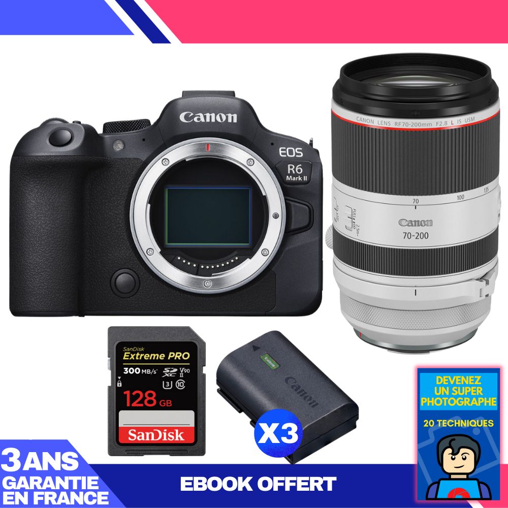 Canon EOS R6 Mark II Kit with RF 70-200mm f/2.8 L IS USM and 1 SanDisk 128GB Extreme PRO UHS-II SDXC Card