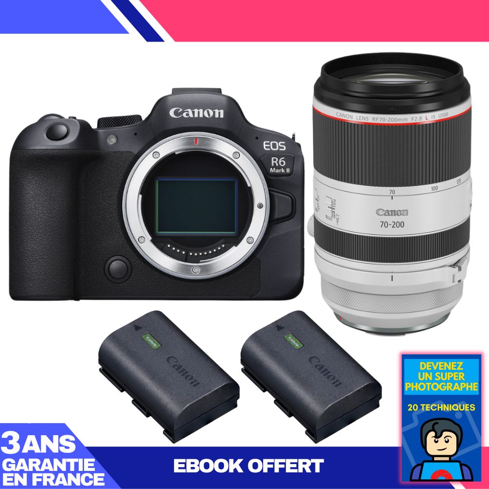 Canon EOS R6 Mark II + RF 70-200mm f/2.8 L IS USM Lens + 2 Canon LP-E6NH Batteries + 'Become a Super Photographer' Ebook