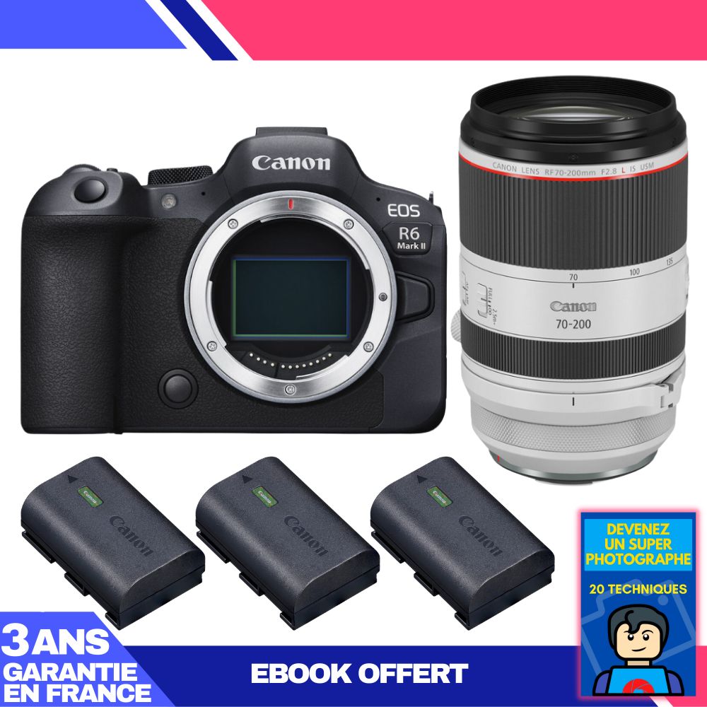 Canon EOS R6 Mark II + RF 70-200mm f/2.8 L IS USM Lens + 3 Canon LP-E6NH Batteries + 'Become a Super Photographer' Ebook