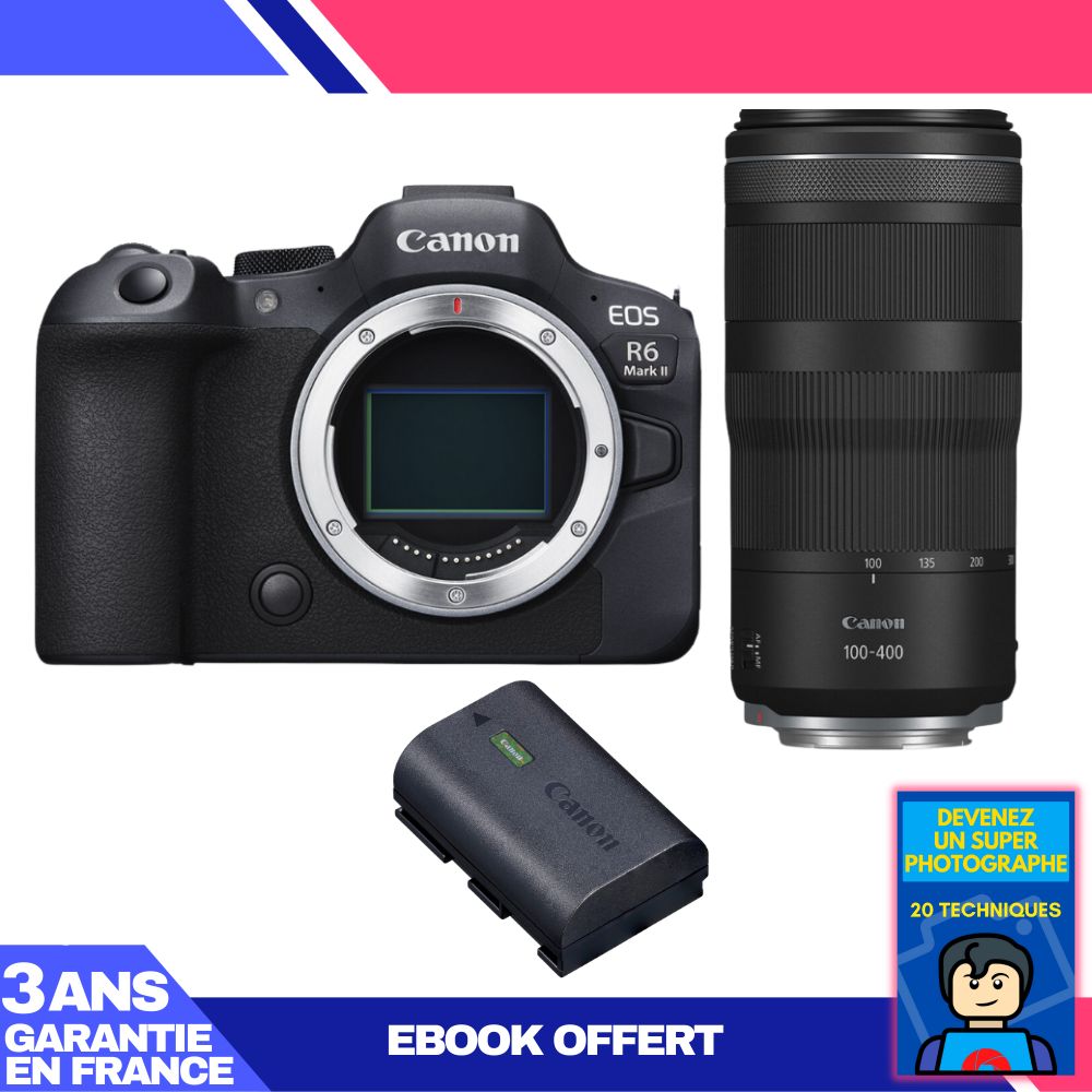 Canon EOS R6 Mark II + RF 100-400mm f/5.6-8 IS USM Lens + LP-E6NH Battery + 'Become a Super Photographer' Ebook