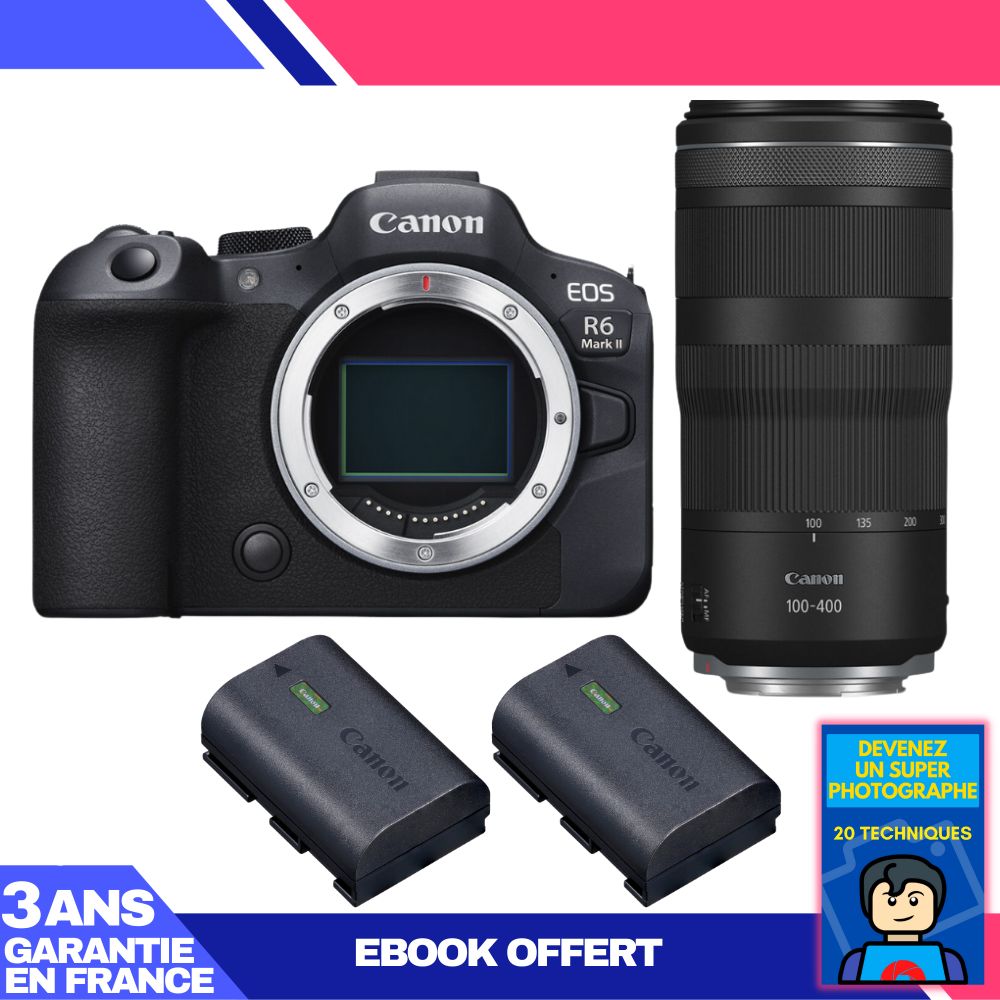 Canon EOS R6 Mark II + RF 100-400mm f/5.6-8 IS USM Lens + 2 LP-E6NH Batteries + 'Become a Super Photographer' Ebook