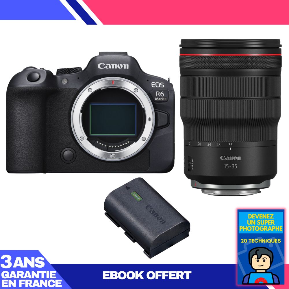 Canon EOS R6 Mark II Camera Kit with RF 15-35mm f/2.8 L IS USM Lens + LP-E6NH Battery + 'Become a Super Photographer' Ebook
