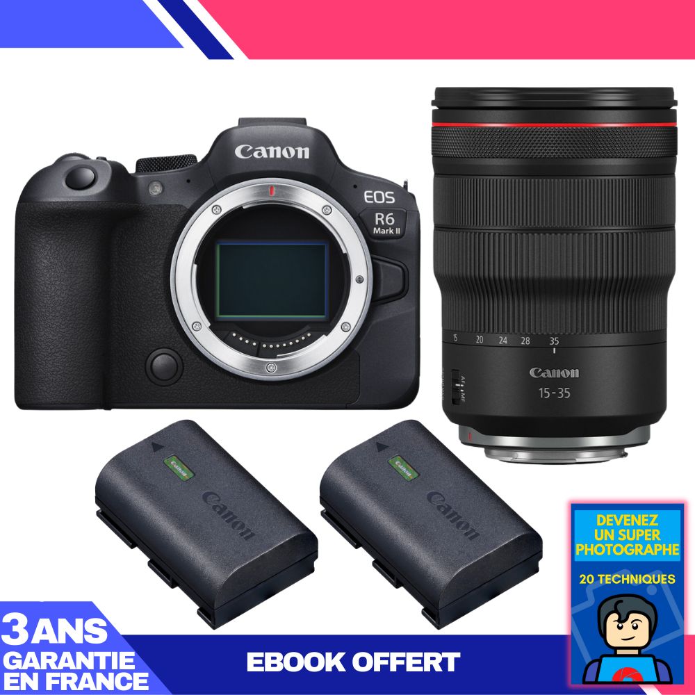 Canon EOS R6 Mark II + RF 15-35mm f/2.8 L IS USM Lens + 2 LP-E6NH Batteries + 'Become a Super Photographer' Ebook