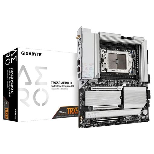 Tarjeta madre Gigabyte TRX50 AERO D - Compatible con los procesadores AMD Ryzen Threadripper 9000, VRM digital de 16+8+4 fases, hasta 7800MHz DDR5 (OC), 3x PCIe 5.0 + 1x PCIe 4.0 M.2, Wi-Fi 7, LAN de 10GbE, USB4