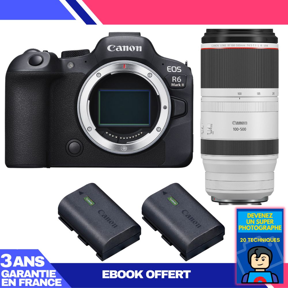 Canon EOS R6 Mark II + RF 100-500mm f/4.5-7.1 L IS USM Lens + 2 LP-E6NH Batteries + 'Become a Super Photographer' Ebook