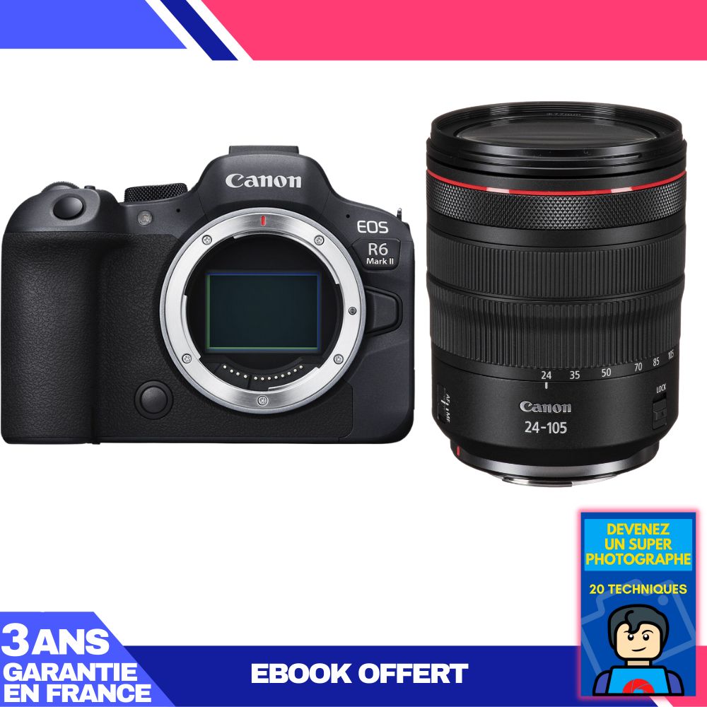 Canon EOS R6 Mark II + objectif RF 24-105 mm f/4 L IS USM + livre électronique 'Devenez un photographe expert'