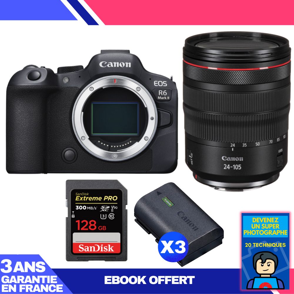 Canon EOS R6 Mark II Kit with RF 24-105mm f/4 L IS USM and SanDisk 128GB Extreme PRO SDXC Card