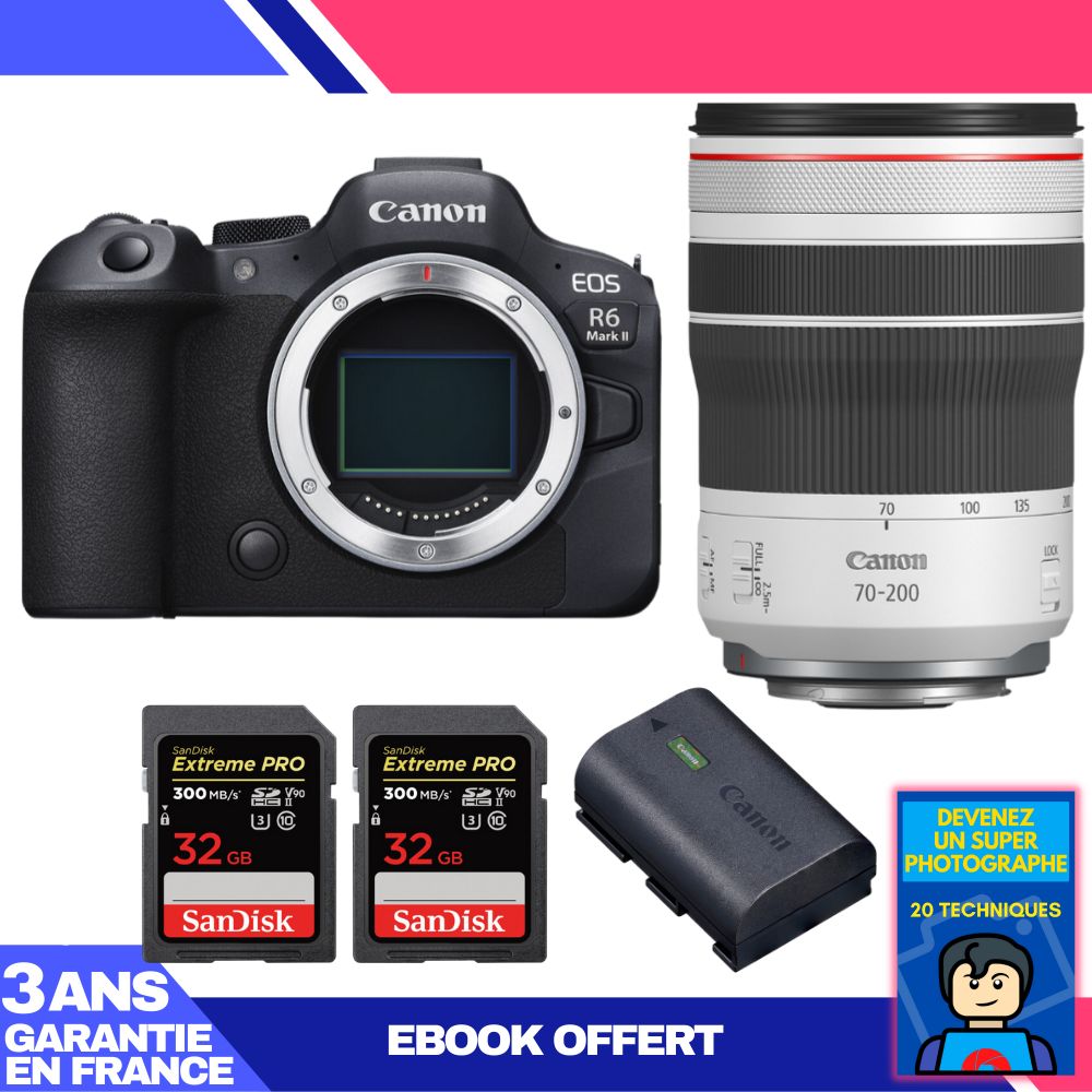 Canon EOS R6 Mark II Lens Kit with RF 70-200mm f/4 L IS USM and Memory Cards