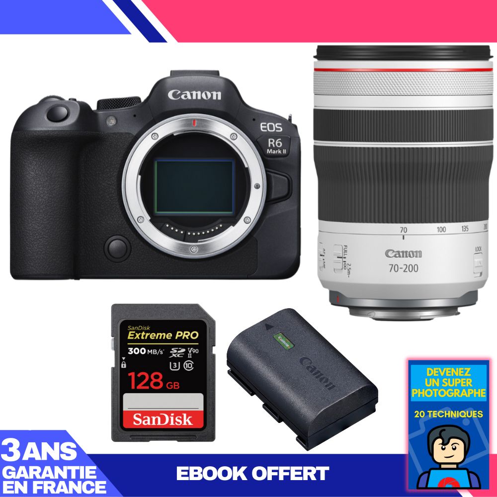 Canon EOS R6 Mark II Lens Kit with RF 70-200mm f/4 L IS USM and SanDisk 128GB Card + Battery