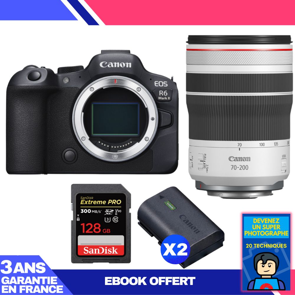 Canon EOS R6 Mark II Kit with RF 70-200mm f/4 L IS USM and 1 SanDisk 128GB Extreme PRO UHS-II SDXC Card
