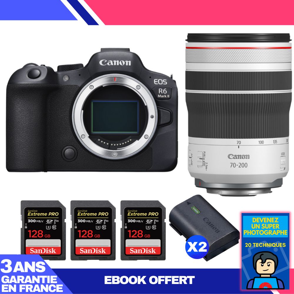 Canon EOS R6 Mark II Lens Kit with RF 70-200mm f/4 L IS USM and 3x SanDisk 128GB Extreme PRO UHS-II SDXC Cards