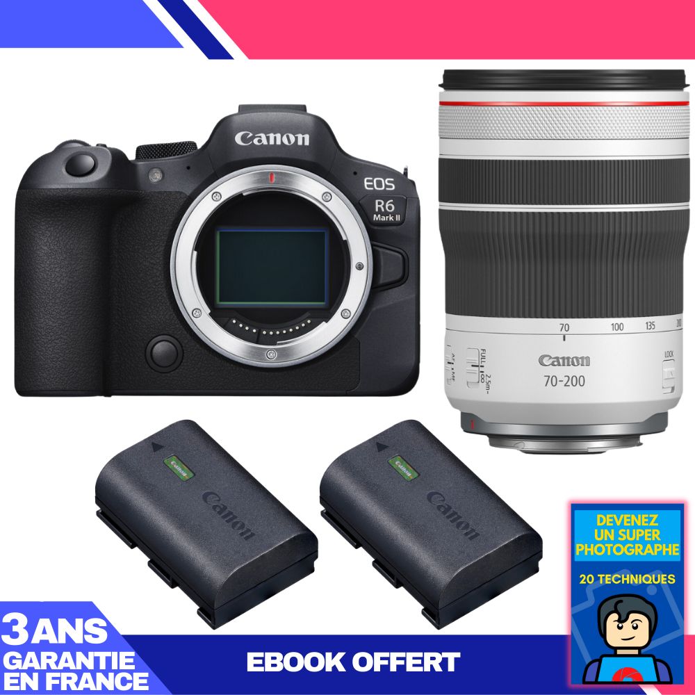 Canon EOS R6 Mark II + RF 70-200mm f/4 L IS USM Lens + 2 Canon LP-E6NH Batteries + 'Become a Super Photographer' Ebook