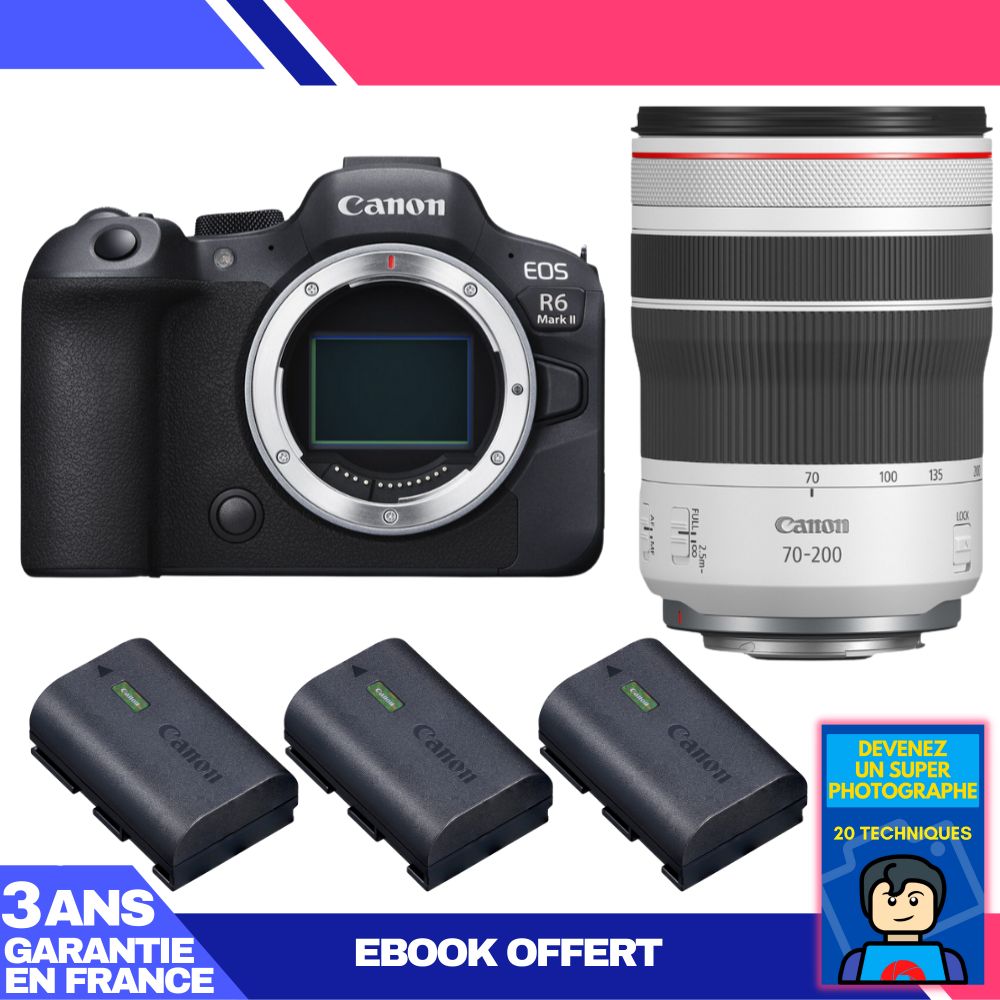 Canon EOS R6 Mark II + RF 70-200mm f/4 L IS USM Lens Kit + 3 Canon LP-E6NH Batteries + 'Become a Super Photographer' Ebook