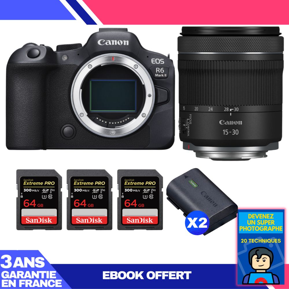 Canon EOS R6 Mark II Camera Kit with RF 15-30mm f/4.5-6.3 IS STM Lens and Accessories