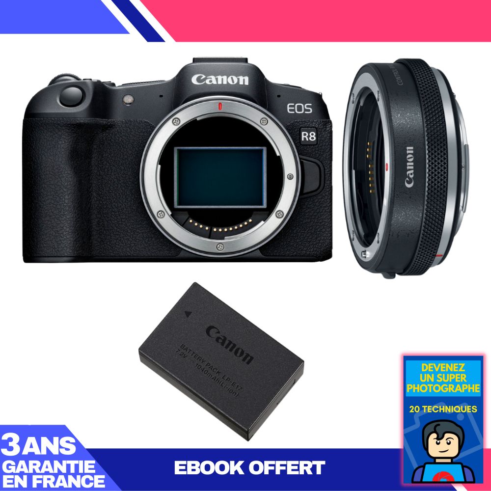 Canon EOS R8 Body + EF-EOS R Adapter + LP-E17 Battery + 'Become a Super Photographer' Ebook