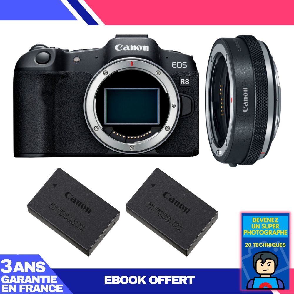 Canon EOS R8 Body + EF-EOS R Adapter + 2x LP-E17 Batteries + 'Become a Master Photographer' Ebook