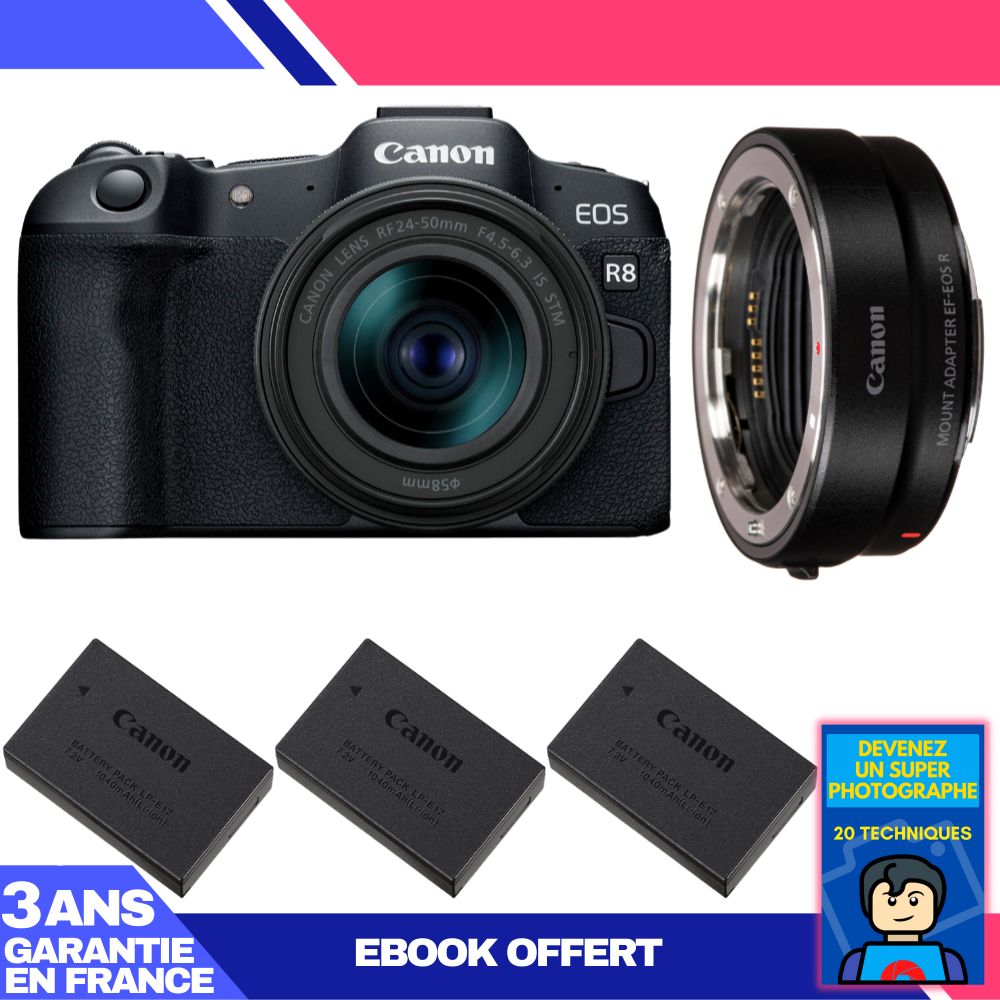 Canon EOS R8 Camera Kit with RF 24-50mm Lens and Accessories