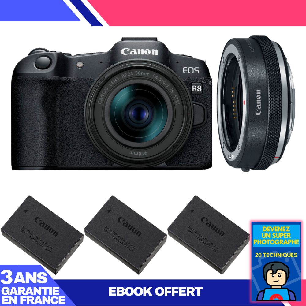 Canon EOS R8 Camera Kit with RF 24-50mm Lens and Premium EF-EOS R Adapter