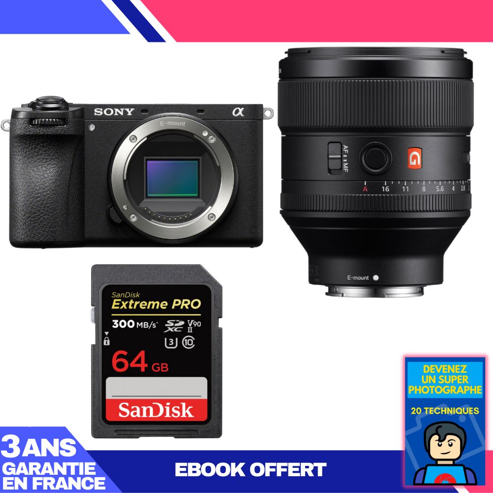 Sony A6700 + FE 85mm f/1.4 GM Lens + SanDisk 64GB Extreme PRO UHS-II SDXC Card + 'Become a Super Photographer' Ebook