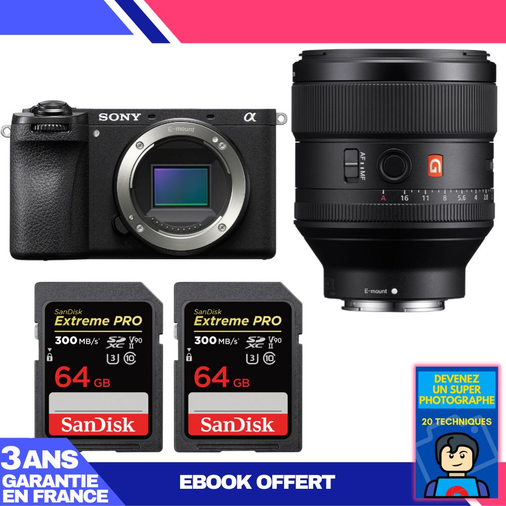 Sony A6700 + FE 85mm f/1.4 GM Lens + 2x SanDisk 64GB Extreme PRO UHS-II SDXC Cards + 'Become a Super Photographer' Ebook