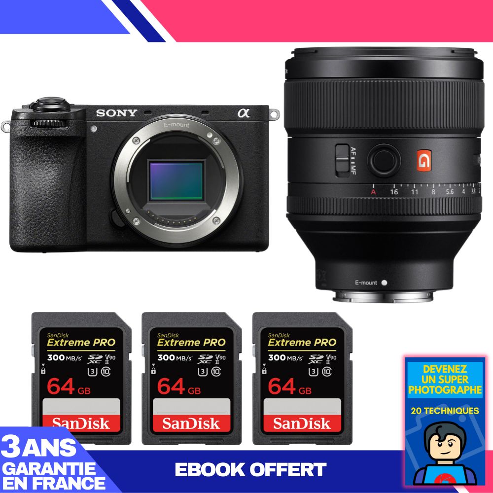 Sony A6700 + FE 85mm f/1.4 GM Lens + 3x 64GB SanDisk Extreme PRO UHS-II SDXC Cards + 'Become a Super Photographer' Ebook
