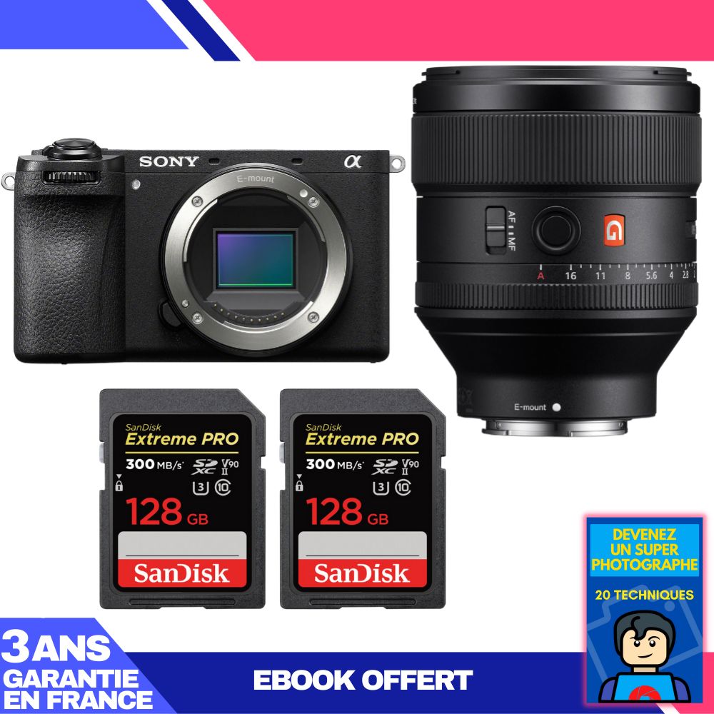 Sony A6700 + FE 85mm f/1.4 GM Lens + 2x 128GB SanDisk Extreme PRO UHS-II SDXC Cards + 'Become a Super Photographer' Ebook