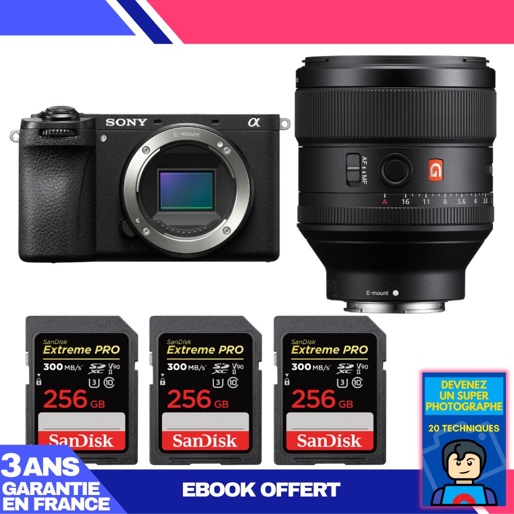Sony A6700 + FE 85mm f/1.4 GM Lens + 3x 256GB SanDisk Extreme PRO UHS-II SDXC Cards + 'Become a Super Photographer' Ebook