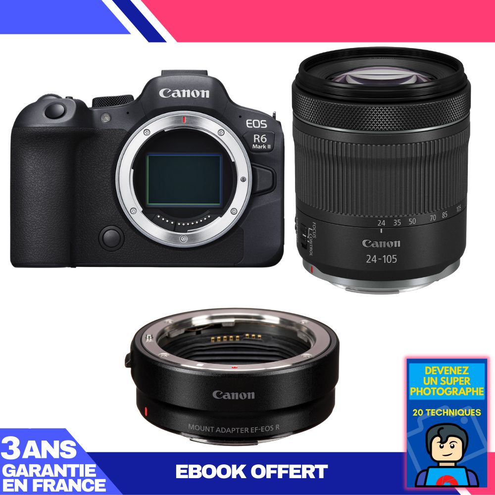 Canon EOS R6 Mark II Camera Kit with RF 24-105mm Lens + EF-EOS R Adapter + Ebook: Become a Super Photographer