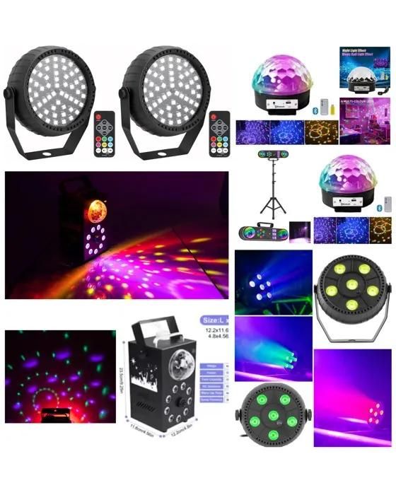 Kit de Iluminación Escénica Audio Club PC51SET - Máquina de Humo Incluida con 7 Lámparas RGB, UV y Láser